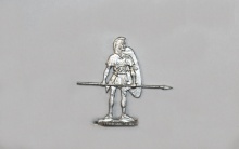 Spanier zu Fuß mit Schild und Speer, frontal, Speer waagerecht haltend